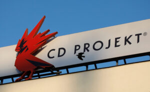 Logo CD Projekt na tle nieba.