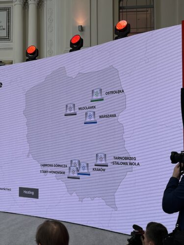 Mapa inwestycji energetycznych w Polsce, miasta zaznaczone