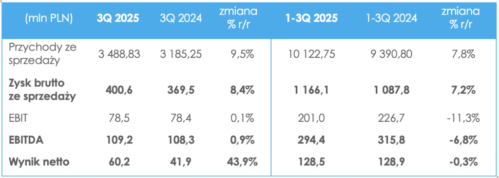 Tabela wyników finansowych za lata 2024-2025.